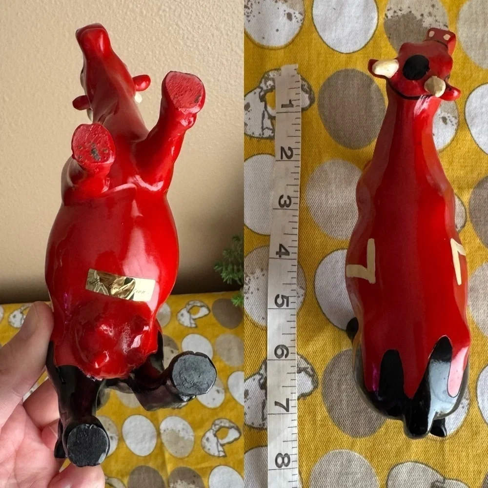 K’s Collection red black striped grid hand painted Cow figurine